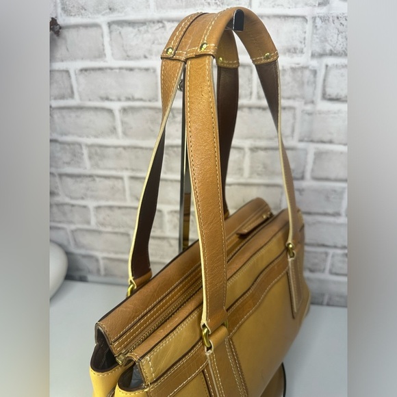 Coach 11609 Hampton Beige Brown Embossed Signature Stripe Leather Satchel - Picture 6 of 12